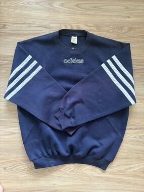 adidas Navy Crewneck Sweatshirt with White Sleeve Stripes